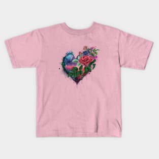 Hot Pink Floral Heart Kids T-Shirt